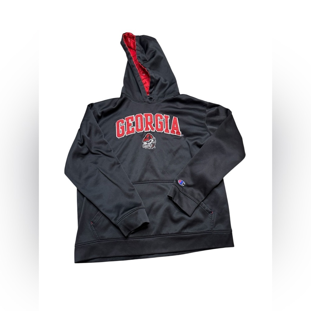 🏈 Champion Georgia Bulldogs Hoodie 🖤 Red Lined Black Pullover Sweatshirt 🏆